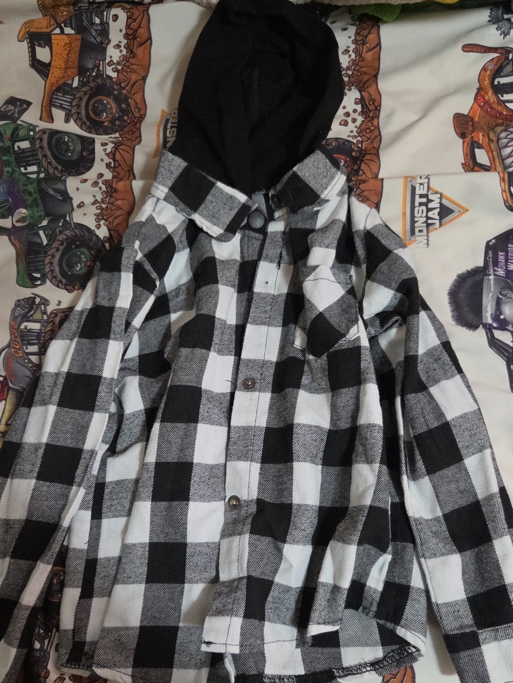 Black and White Plaid Hooded Men’s Shirt Jacket